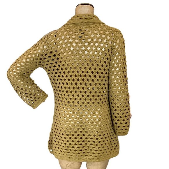 PURE Handknit Open Weave Cardigan Unique Gem Buttons 100% Cotton Sz S/M #283A - Picture 6 of 8